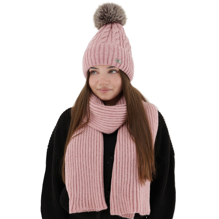 Ensemble d'hiver femme: bonnet et écharpe, rose, Lunetta