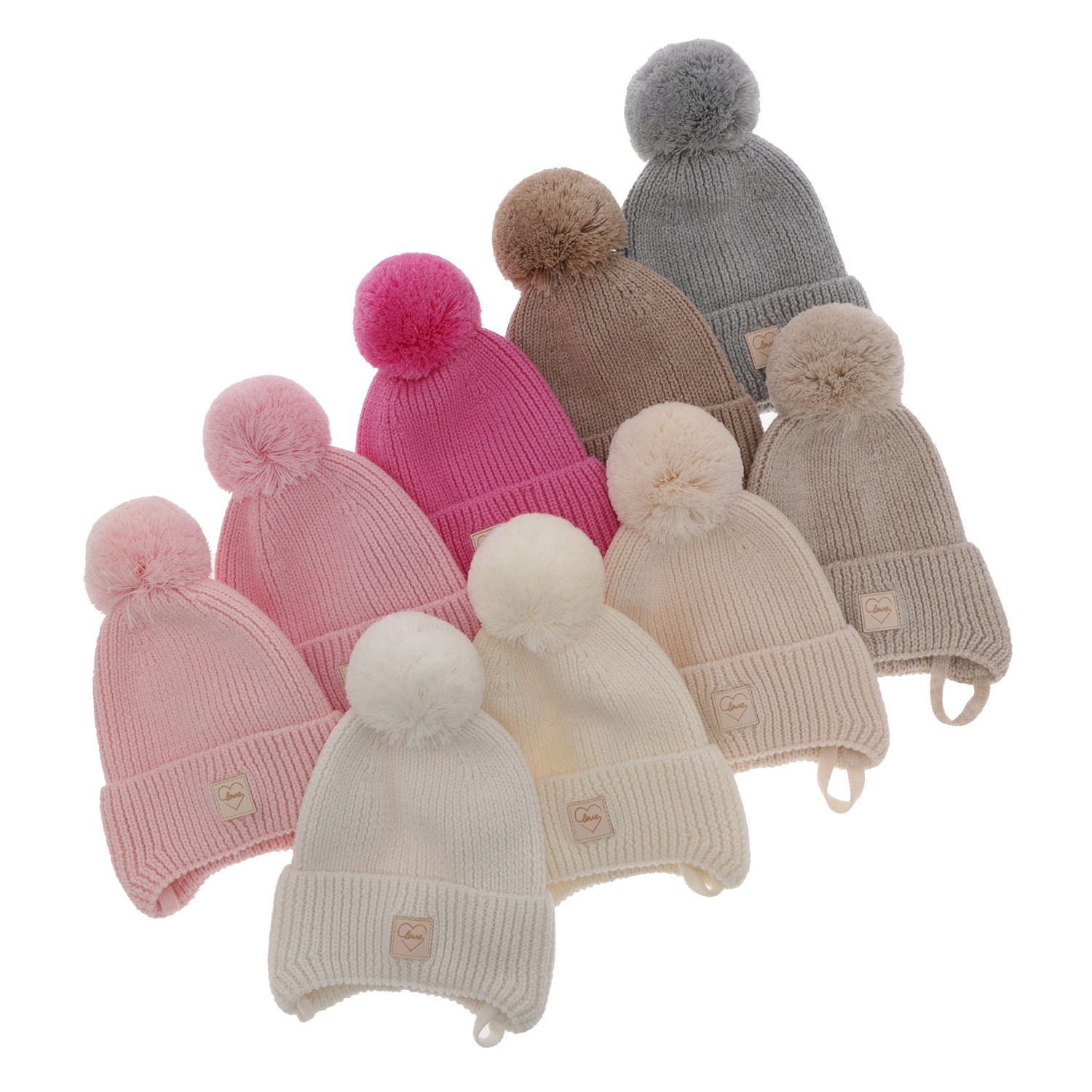 Bonnet d'hiver fille, rose, avec pompon, avec laine mérinos, doublé de coton, avec liens, Havana