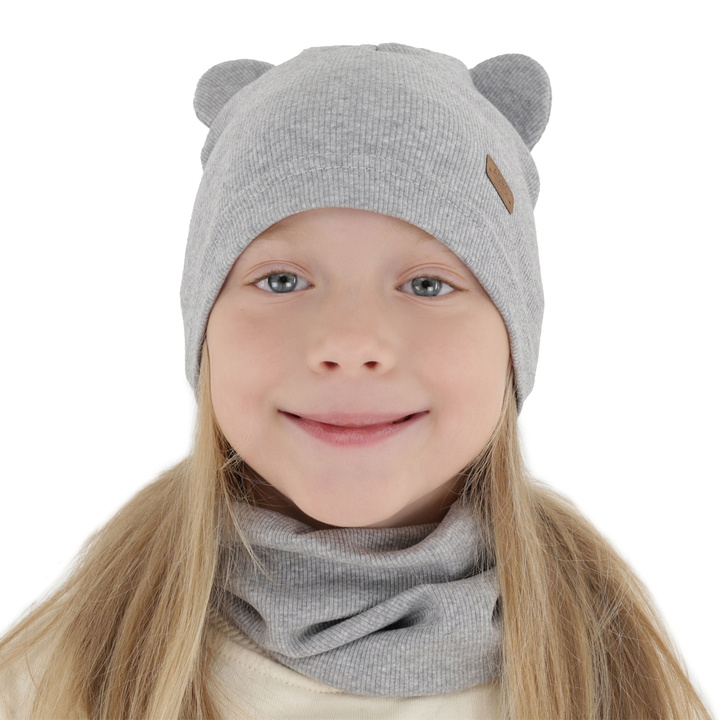 Ensemble automne/printemps fille: bonnet et snood, en coton, gris Georgea