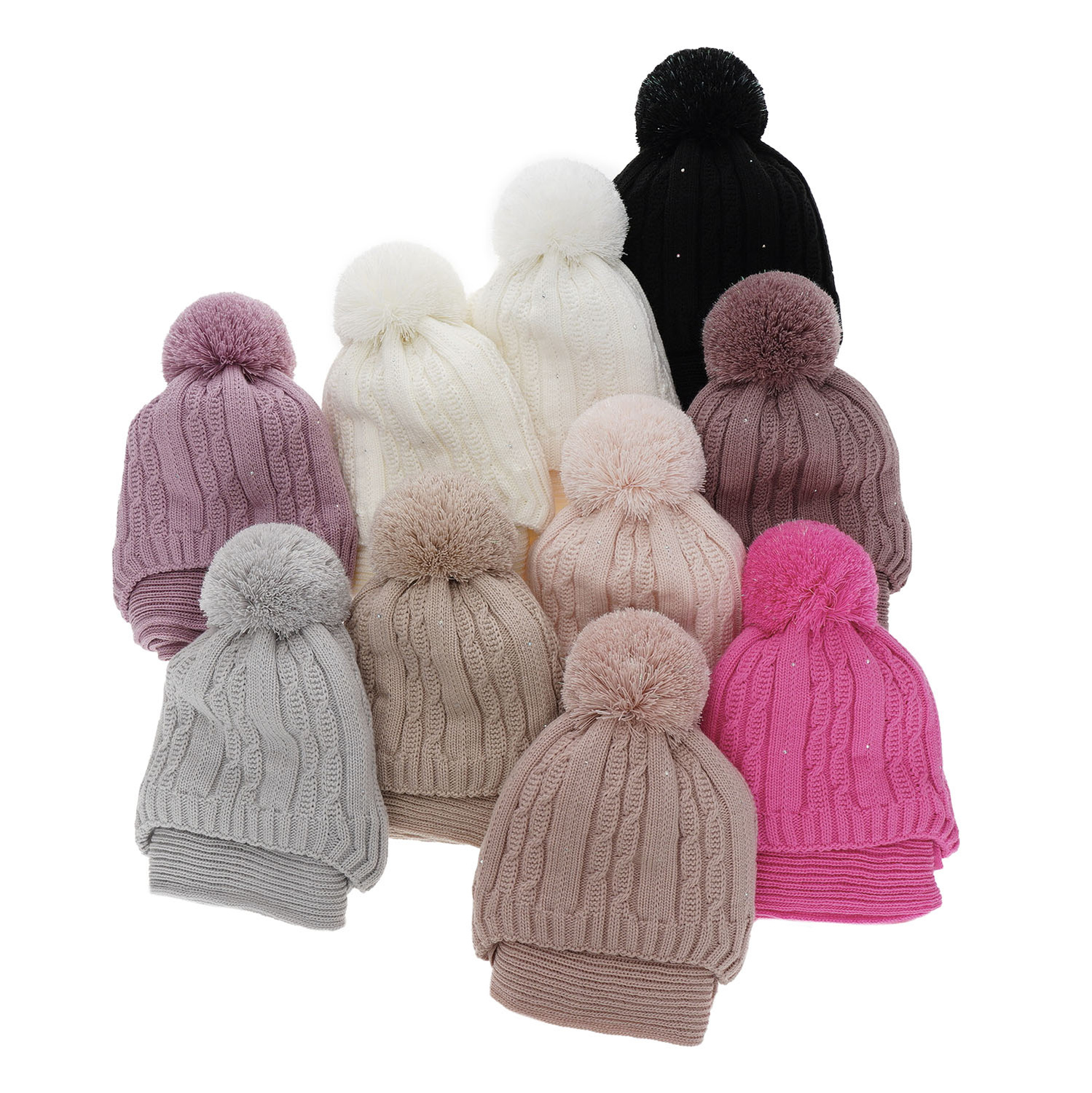Ensemble d'hiver fille: bonnet et écharpe, rose, avec pompon, Candy