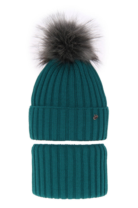 Ensemble d'hiver fille: bonnet et snood, vert émeraude, Wilma