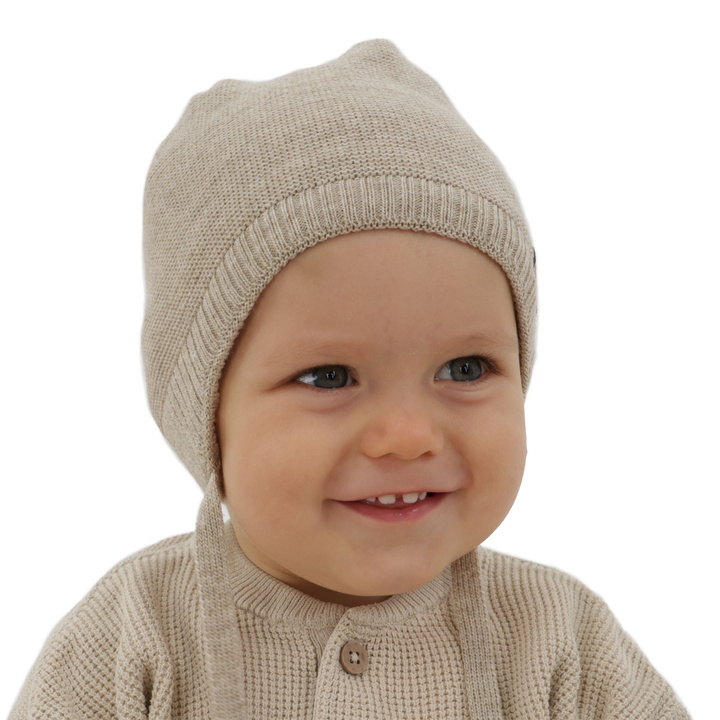 Bonnet automne/printemps garçon, beige, avec liens, Valdis