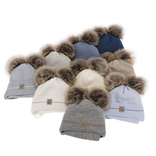Ensemble d'hiver garçon: bonnet et écharpe, blanc, avec deux pompons, avec liens, Melon