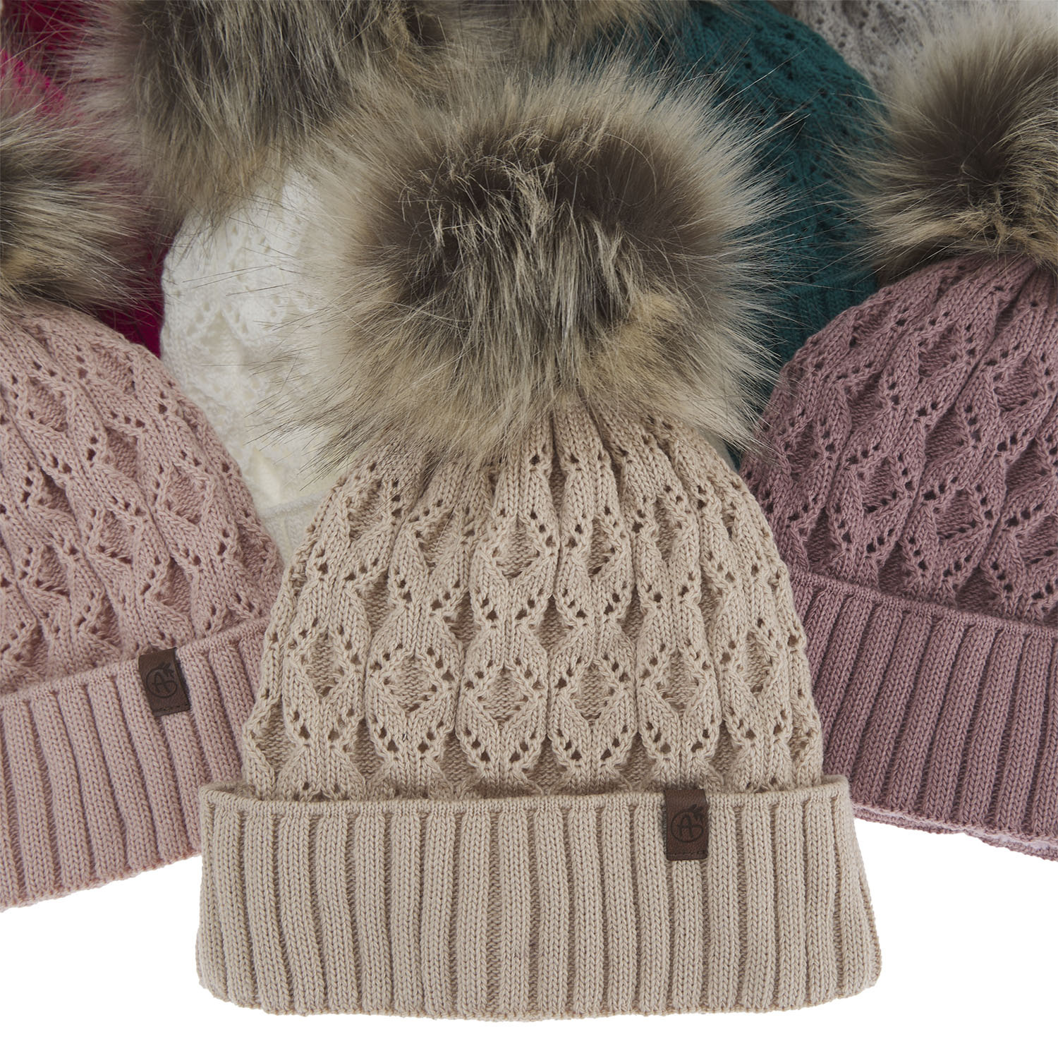 Bonnet d'hiver femme, hiver, rose, avec pompon, Katty