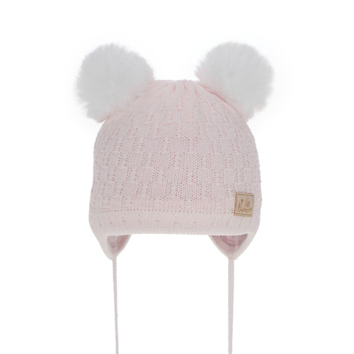 Bonnet d'hiver fille, rose, avec pompon, Emila