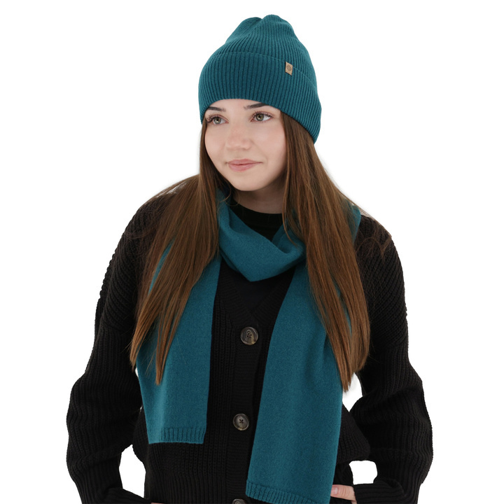 Écharpe d'hiver femme, szmaragdowy, avec laine mérinos et cachemire, Irenia