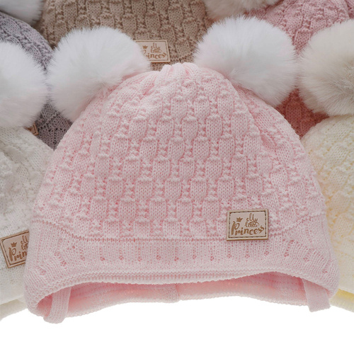 Bonnet d'hiver fille, hiver, wrzosowa, avec pompon, avec liens, Emila