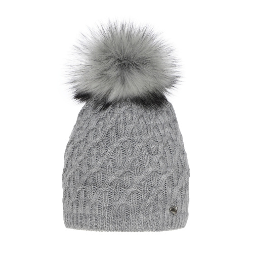 Bonnet d'hiver femme, hiver, grise, avec pompon, Kaskada
