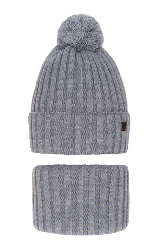 Ensemble d'hiver garçon: bonnet et snood, gris, avec pompon, Wiliam