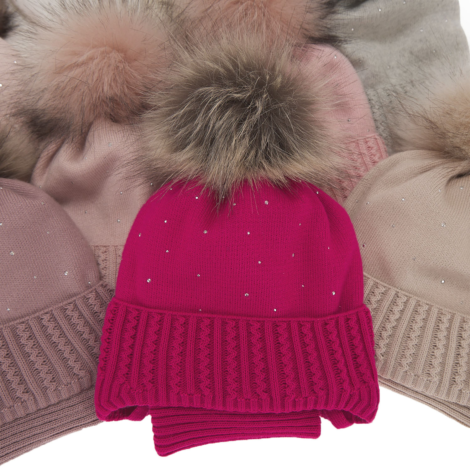 Ensemble d'hiver fille: bonnet et snood, rose clair, avec liens, avec pompon, Renia