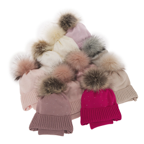 Ensemble d'hiver fille: bonnet et snood, blanc, avec pompon, Renia