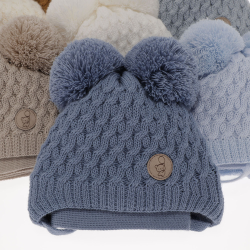 Ensemble d'hiver garçon: bonnet et écharpe, bleu, avec deux pompons, Alonso
