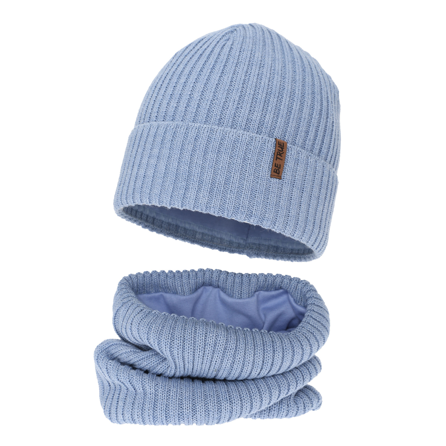 Ensemble d'hiver garçon (bonnet et snood), bleu ciel, avec laine mérinos, Colton
