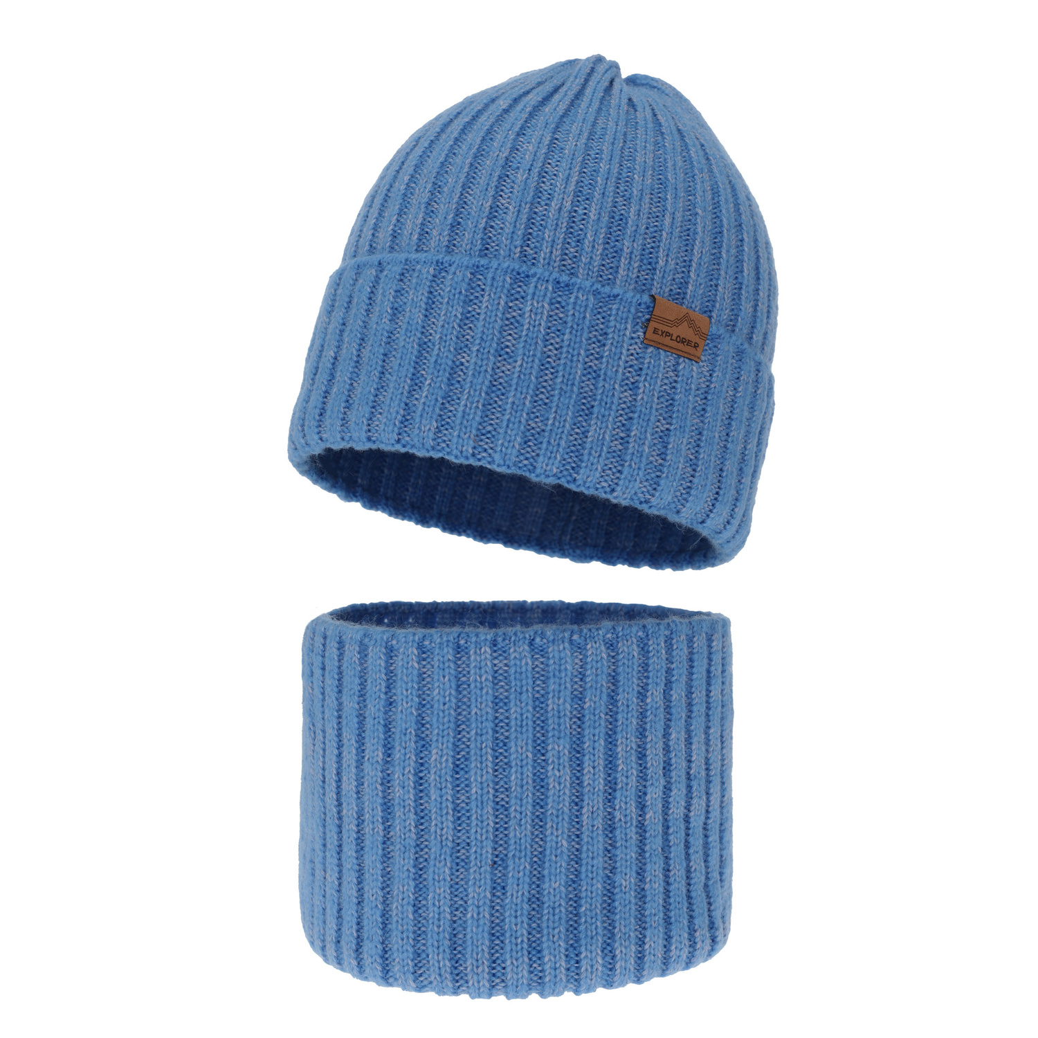 Ensemble d'hiver garçon: bonnet et snood, bleu, avec laine mérinos, Karmin
