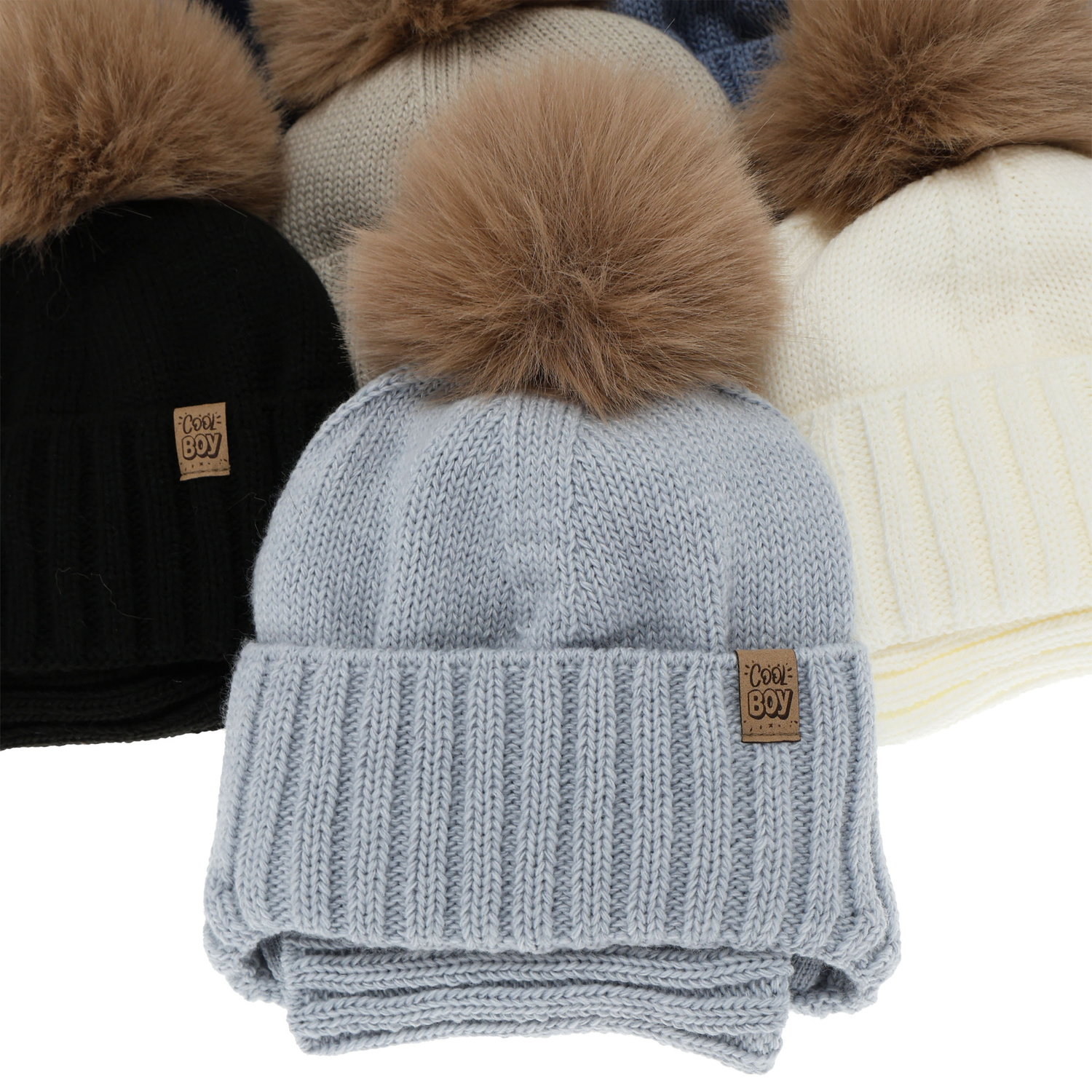 Ensemble d'hiver garçon: bonnet et snood, bleu, avec pompon, Talens