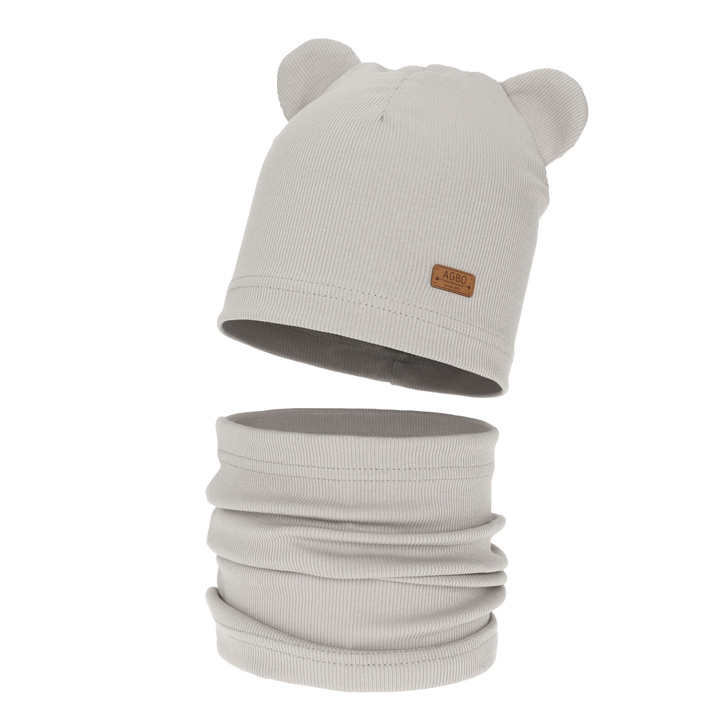 Ensemble automne/printemps fille: bonnet et snood, en coton, beige Georgea