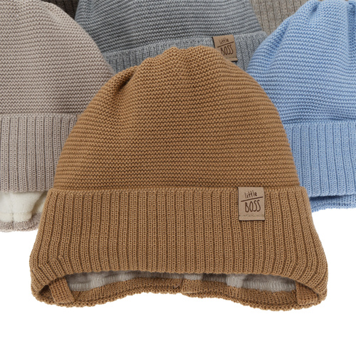 Bonnet d'hiver garçon, beige, avec laine mérinos, Darsi