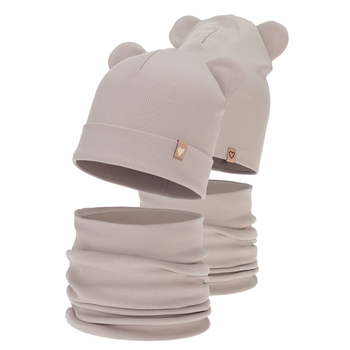 Ensemble automne/printemps fille: bonnet et snood, beige, en coton, Luminia