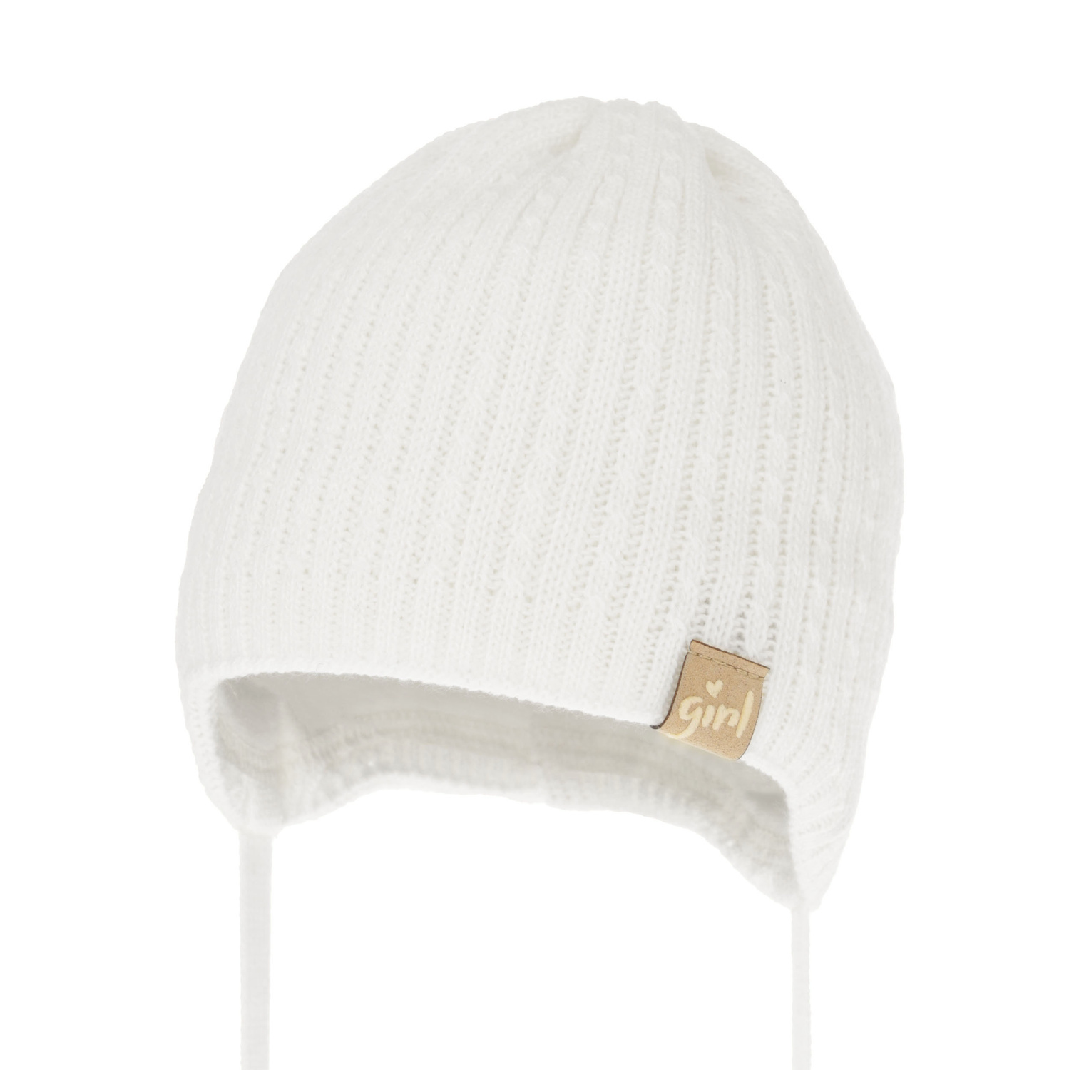 Bonnet automne/printemps fille, blanche, avec liens, Cheri