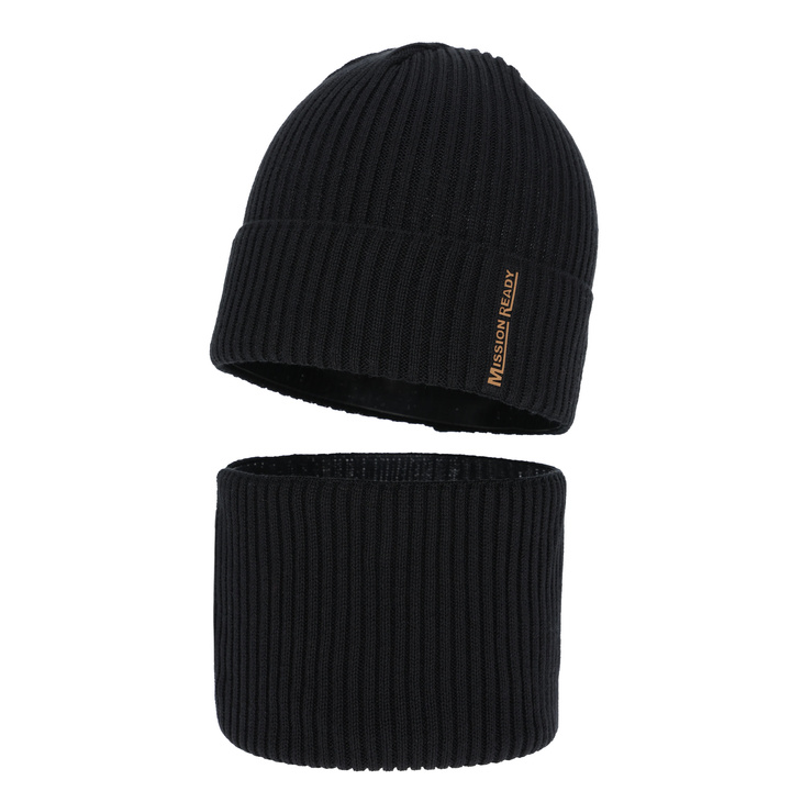 Ensemble bonnet et tour de cou garçon automne, printemps, avec coton, noir, Norwin