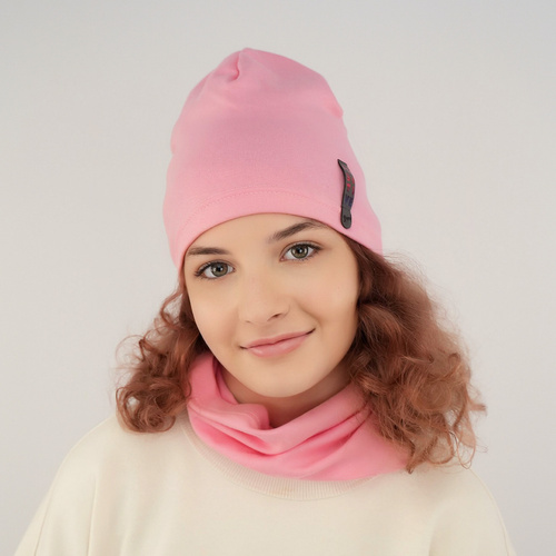 Ensemble automne/printemps fille: bonnet et snood, crème, en coton, Flores