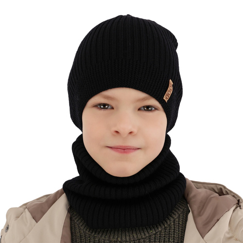 Ensemble automne/printemps garçon: bonnet et snood, camel, avec laine mérinos, Chester