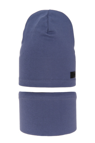 Ensemble automne/printemps garçon: bonnet et snood, bleu, coton, Frizi