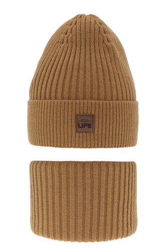 Ensemble d'hiver garçon: bonnet et snood, camel, Basilio