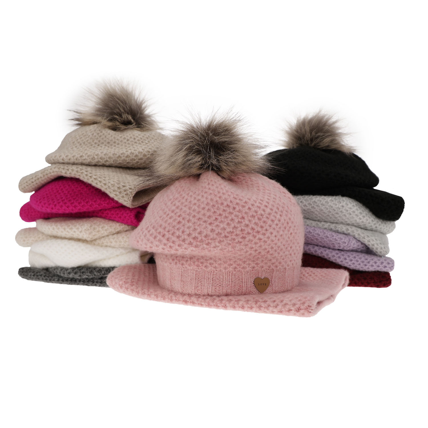Ensemble d'hiver fille: beret et snood, noir, avec pompon, Francesca