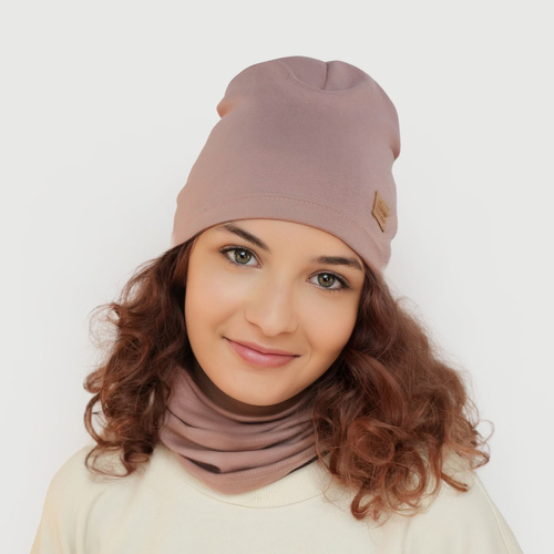 Ensemble automne/printemps fille: bonnet et snood, crème, en coton, Selfie