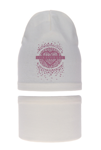 Ensemble automne/printemps fille: bonnet et snood, crème, en coton, Esmeralda