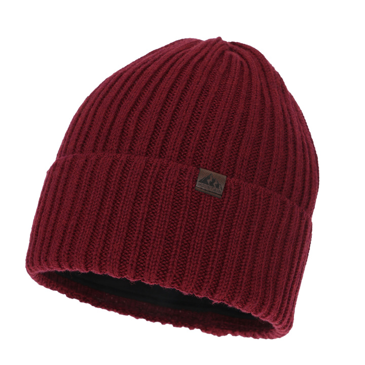 Bonnet d'hiver homme, bordeaux, avec laine mérinos, Huno