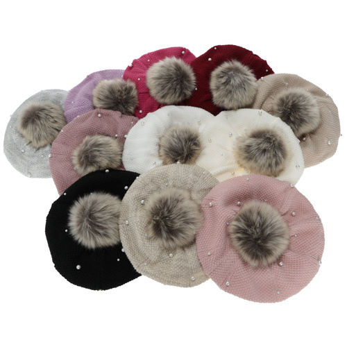 Ensemble d'hiver fille: béret et snood, fioletowy, doublé de polaire, avec pompon, Jeanette