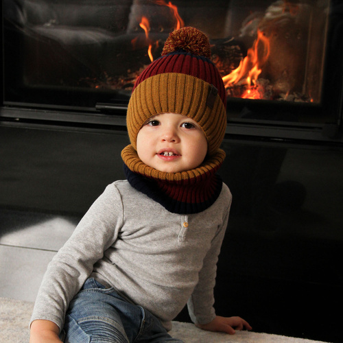 Ensemble d'hiver garçon: bonnet et snood, rouge, avec pompon, Karson