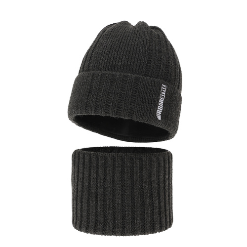 Ensemble d'hiver garçon: bonnet et snood, gris foncé, Balaton