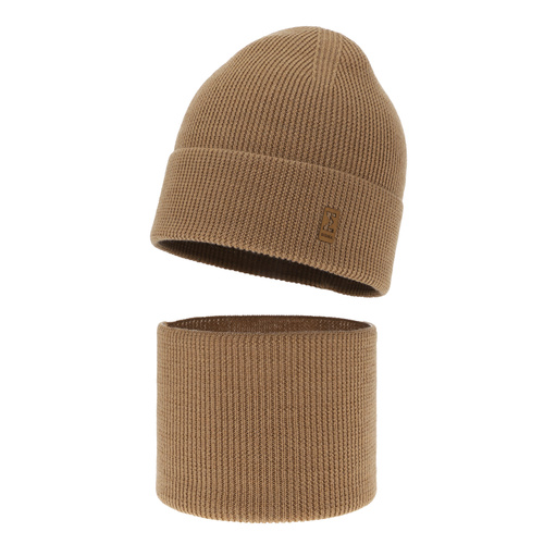 Ensemble automne/printemps garçon: bonnet et snood, camel, avec laine mérinos, Bruce