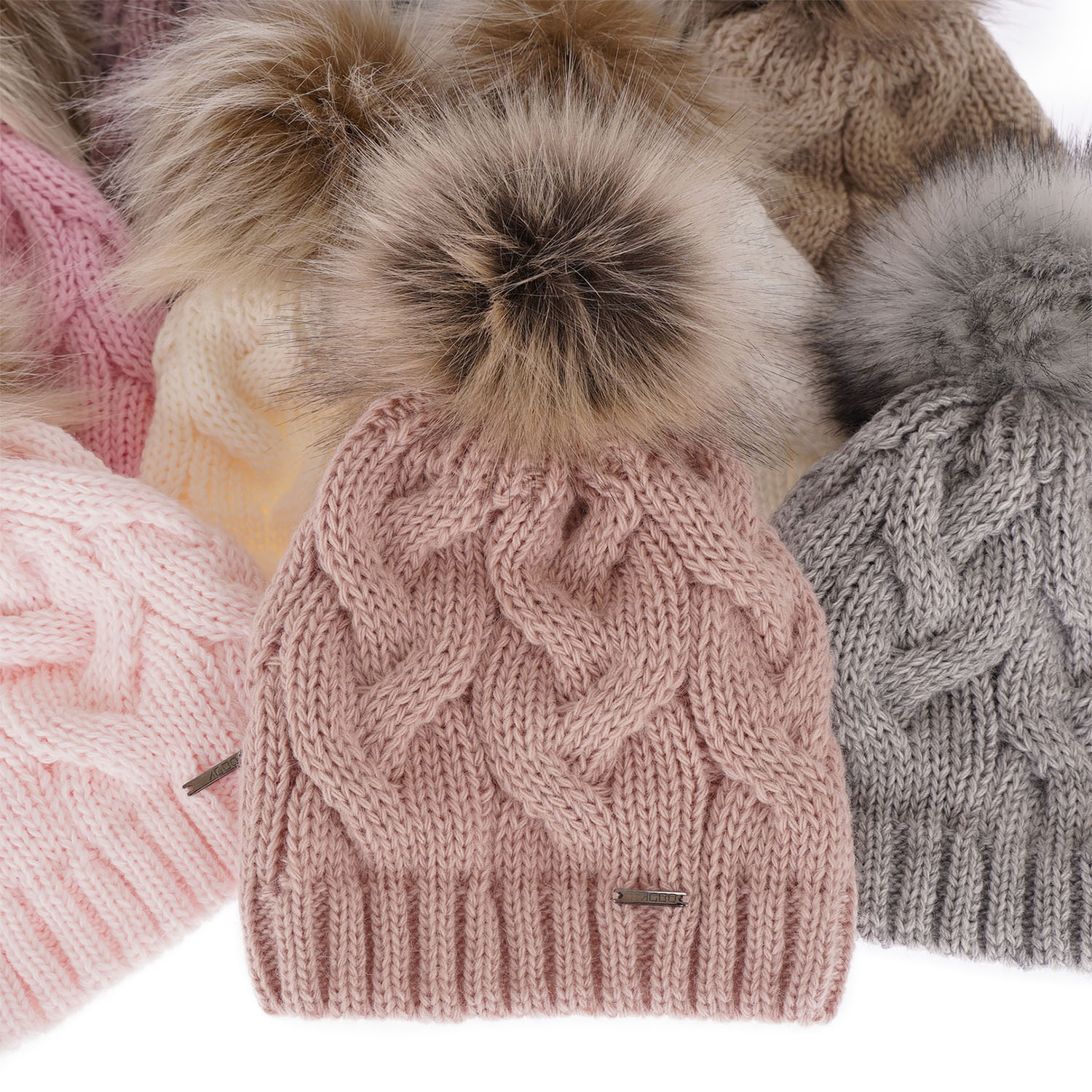 Bonnet d'hiver femme, hiver, wrzosowy, avec pompon, Terri