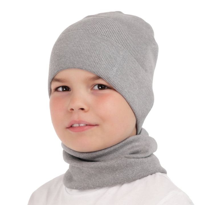 Ensemble automne/printemps garçon: bonnet et snood, avec coton, gris, Timothe