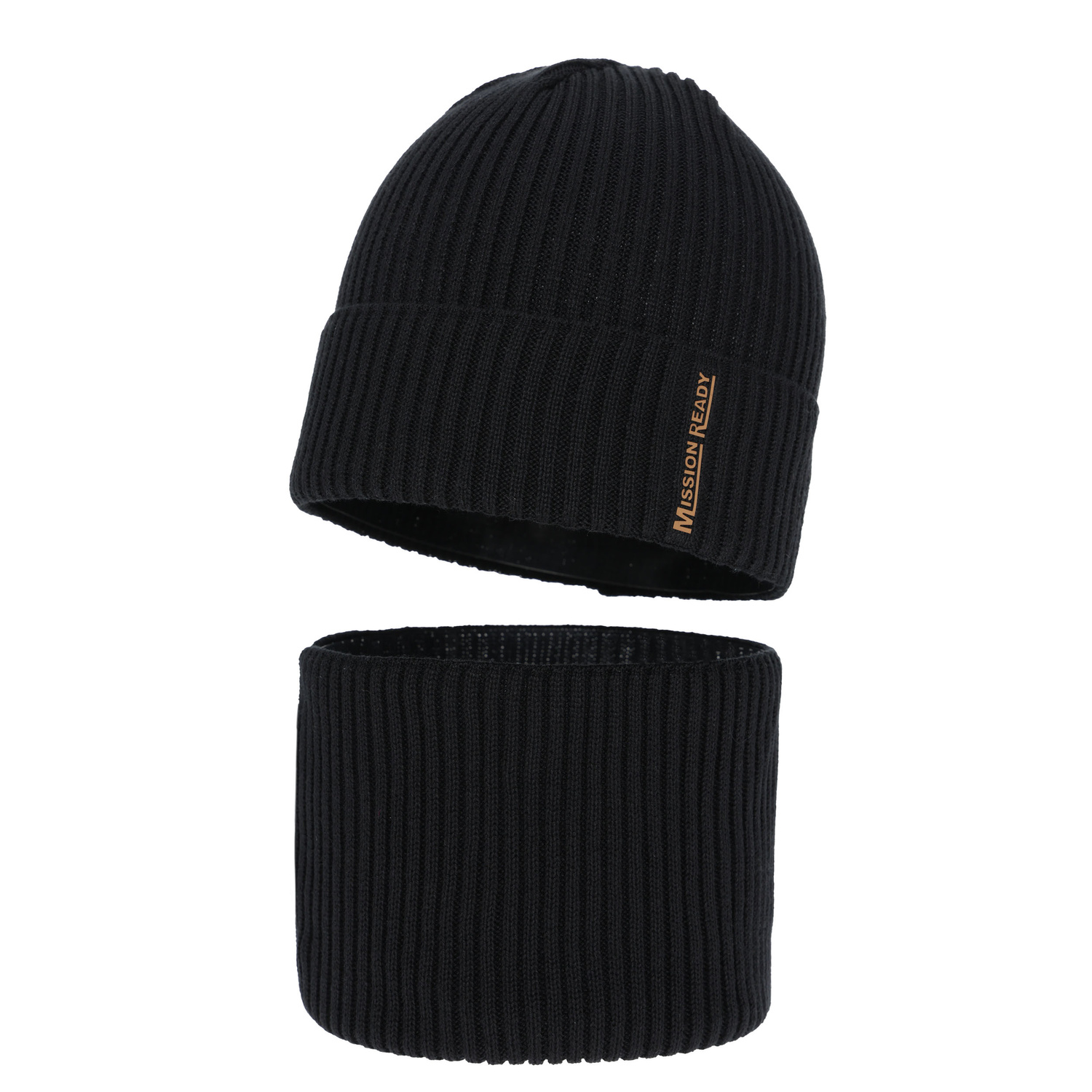 Ensemble bonnet et tour de cou garçon automne, printemps, avec coton, noir, Norwin