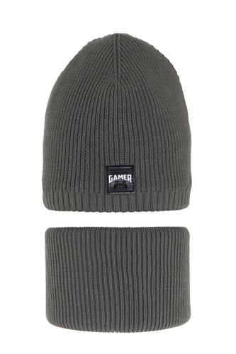 Ensemble d'hiver garçon: bonnet et snood, gris, Gami