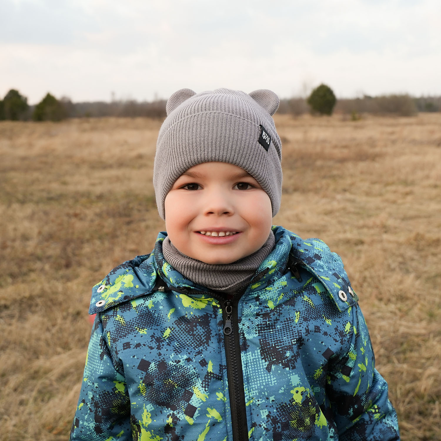 Ensemble automne/printemps garçon: bonnet et snood, avec coton, bleu marine, Grajan