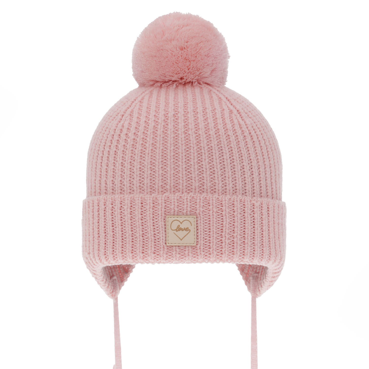 Bonnet d'hiver fille, rose, avec laine mérinos, doublé de polaire, avec liens, Havana