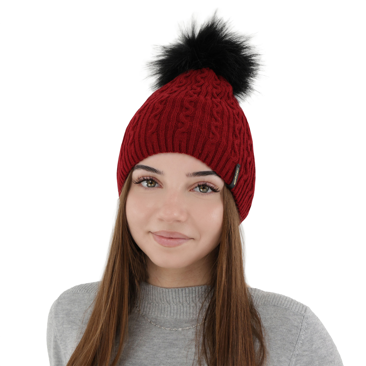 Bonnet d'hiver femme, bordo, avec pompon, Xena