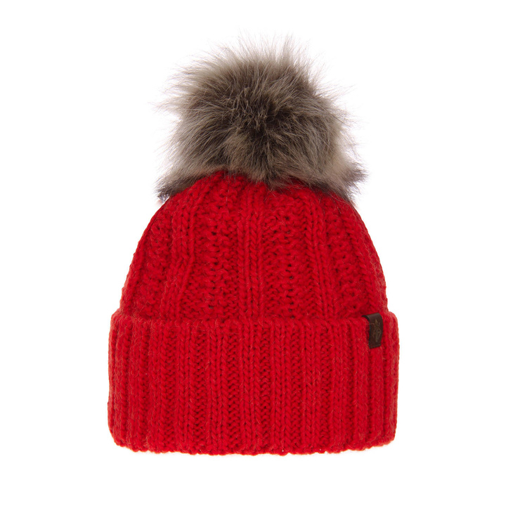 Bonnet d'hiver femme, rouge, avec pompon, Rene