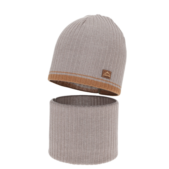 Ensemble automne/printemps garçon: bonnet et snood, beige, avec coton, Eirik
