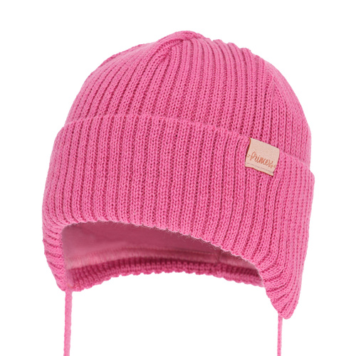Bonnet d'hiver fille, rose, avec liens, avec laine mérinos, Punia