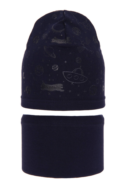 Ensemble automne/printemps garçon: bonnet et snood, bleu marine, coton, Kosmos