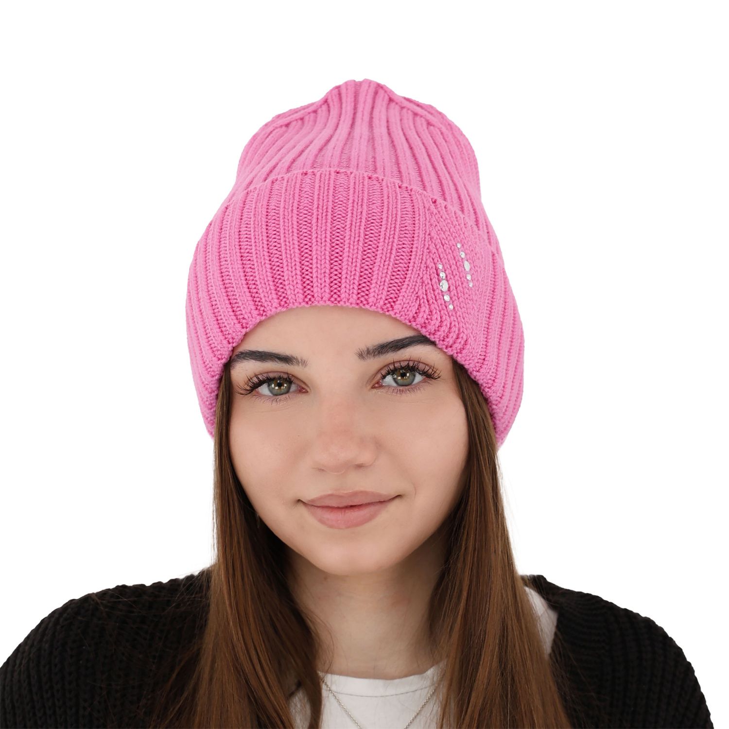 Bonnet d'hiver femme, rose, avec laine mérinos, Ariga