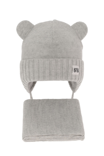 Ensemble d'hiver garçon: bonnet et écharpe, gris, avec liens, Luciano