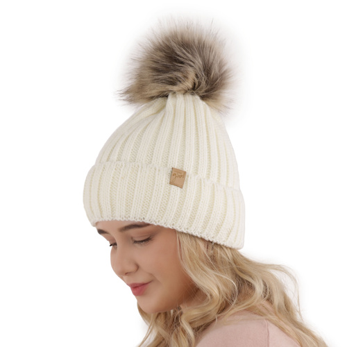 Bonnet d'hiver femme, rose, avec pompon, Europa